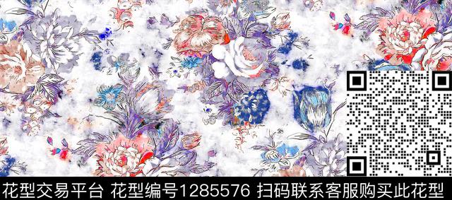 水彩花卉手绘数码印花华亿平台下载（图片编号: 1285576） - 瓦栏（Walan）