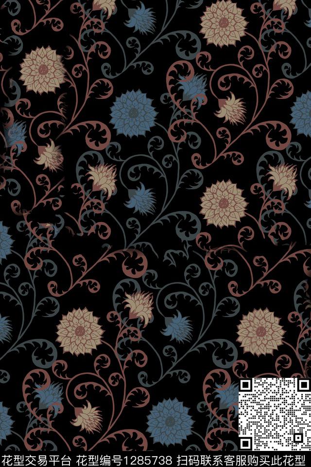 复古女装抽象数码印花华亿平台下载（图片编号: 1285738） - 瓦栏（Walan）