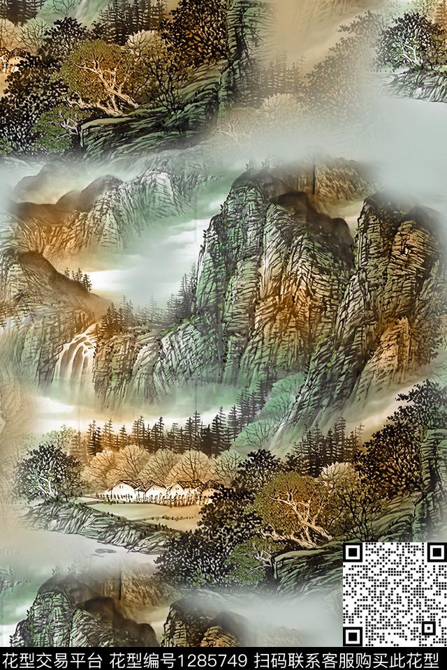 女装连衣裙中国风数码印花华亿平台下载（图片编号: 1285749） - 瓦栏（Walan）