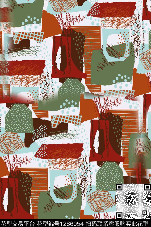 涂鸦插画几何传统印花华亿平台下载（图片编号: 1286054） - 瓦栏（Walan）