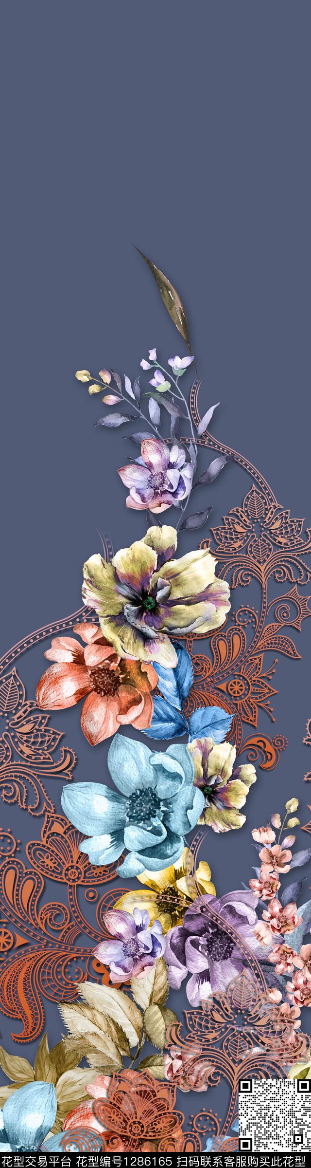 定位花花卉大牌风传统印花华亿平台下载（图片编号: 1286165） - 瓦栏（Walan）