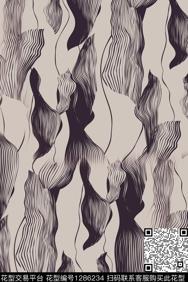 线条画肌理抽象传统印花华亿平台下载（图片编号: 1286234） - 瓦栏（Walan）