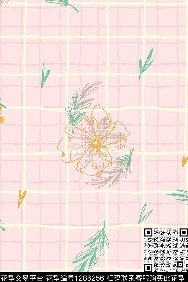 几何花卉格子传统印花华亿平台下载（图片编号: 1286256） - 瓦栏（Walan）