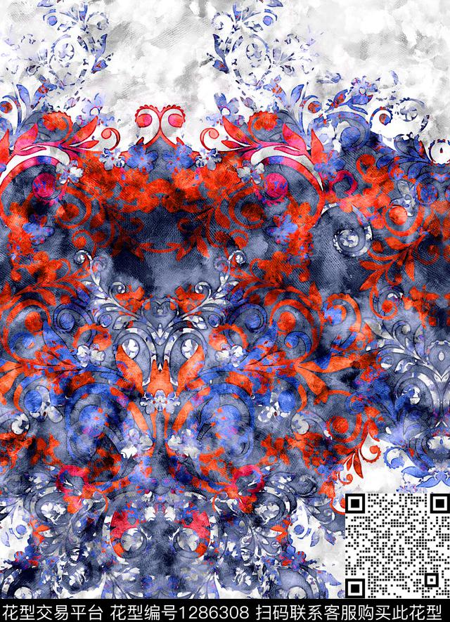 手绘民族风花纹数码印花华亿平台下载（图片编号: 1286308） - 瓦栏（Walan）