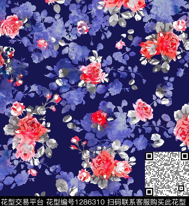 水彩花卉手绘数码印花华亿平台下载（图片编号: 1286310） - 瓦栏（Walan）