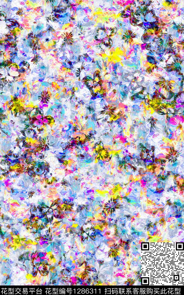 花卉手绘蝴蝶数码印花华亿平台下载（图片编号: 1286311） - 瓦栏（Walan）
