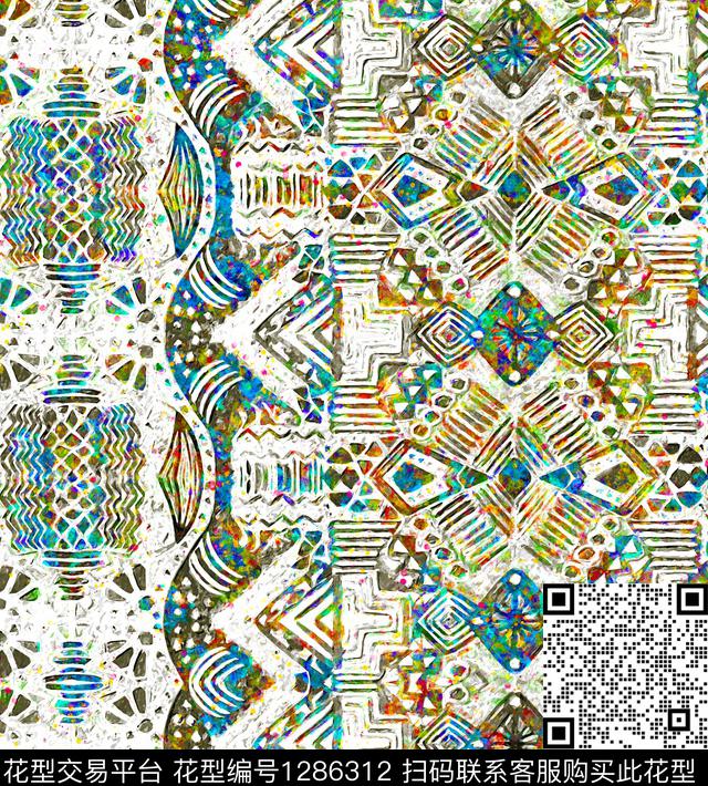 水彩手绘民族风数码印花华亿平台下载（图片编号: 1286312） - 瓦栏（Walan）