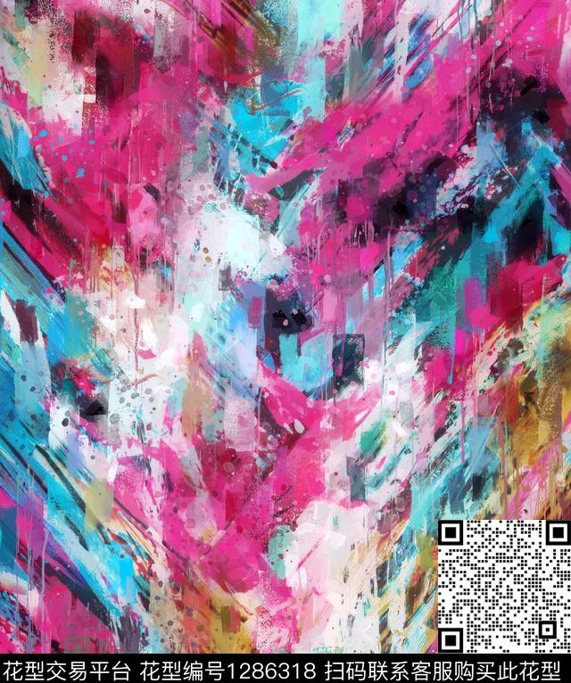 肌理抽象手绘数码印花华亿平台下载（图片编号: 1286318） - 瓦栏（Walan）