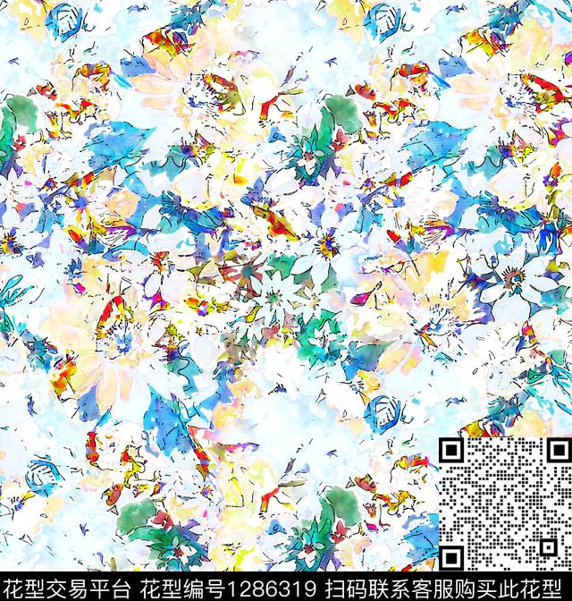 水彩花卉手绘数码印花华亿平台下载（图片编号: 1286319） - 瓦栏（Walan）