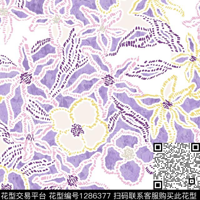 花卉抽象民族风数码印花华亿平台下载（图片编号: 1286377） - 瓦栏（Walan）