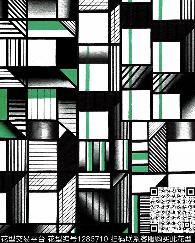 黑白条纹大牌男装几何数码印花华亿平台下载（图片编号: 1286710） - 瓦栏（Walan）