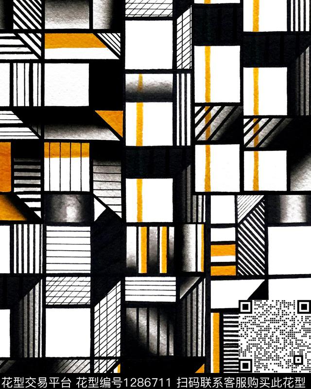 黑白条纹大牌男装几何数码印花华亿平台下载（图片编号: 1286711） - 瓦栏（Walan）