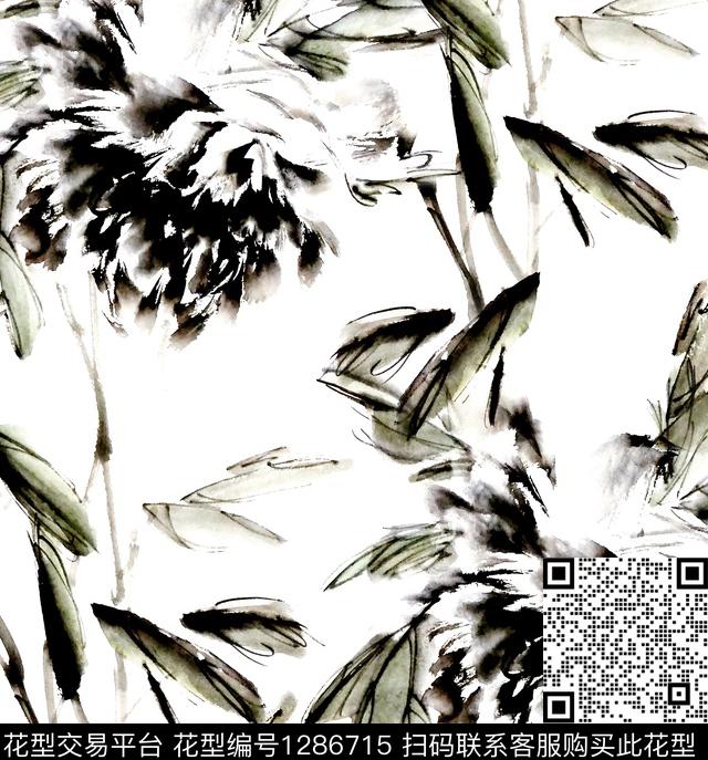 水墨风牡丹peony数码印花华亿平台下载（图片编号: 1286715） - 瓦栏（Walan）