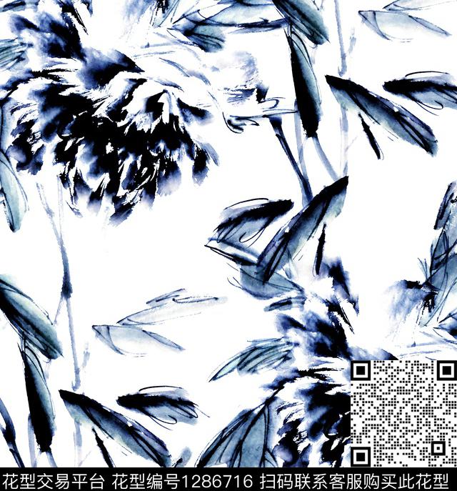 水墨风牡丹peony数码印花华亿平台下载（图片编号: 1286716） - 瓦栏（Walan）