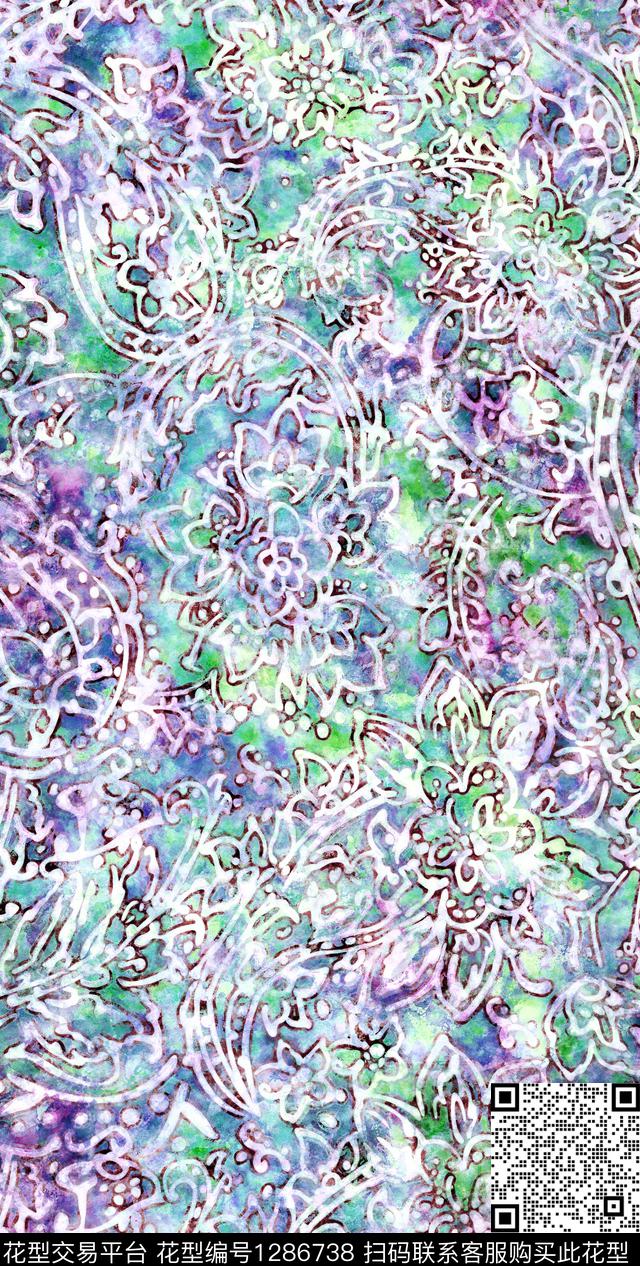 水彩手绘花纹数码印花华亿平台下载（图片编号: 1286738） - 瓦栏（Walan）