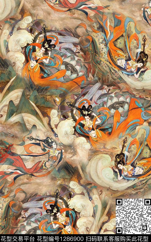 定位花纹理真丝数码印花华亿平台下载（图片编号: 1286900） - 瓦栏（Walan）