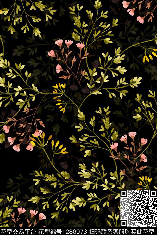 树枝花卉植物数码印花华亿平台下载（图片编号: 1286973） - 瓦栏（Walan）