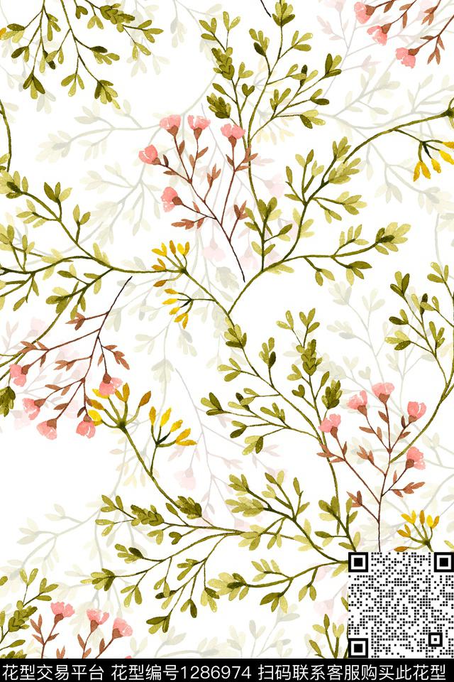 树枝花卉植物数码印花华亿平台下载（图片编号: 1286974） - 瓦栏（Walan）