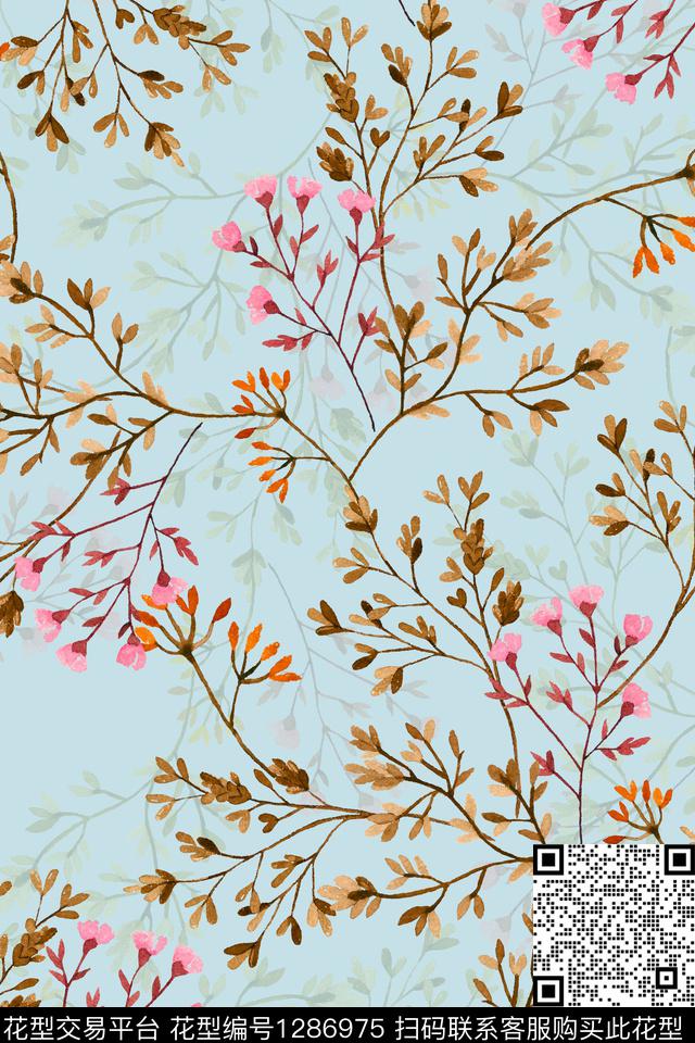树枝花卉植物数码印花华亿平台下载（图片编号: 1286975） - 瓦栏（Walan）