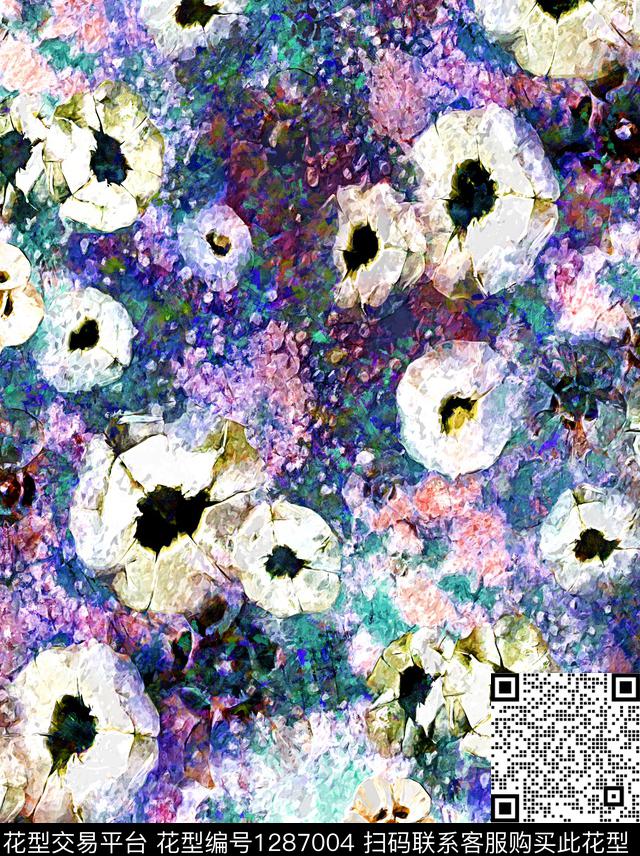 花卉手绘丙烯画数码印花华亿平台下载（图片编号: 1287004） - 瓦栏（Walan）
