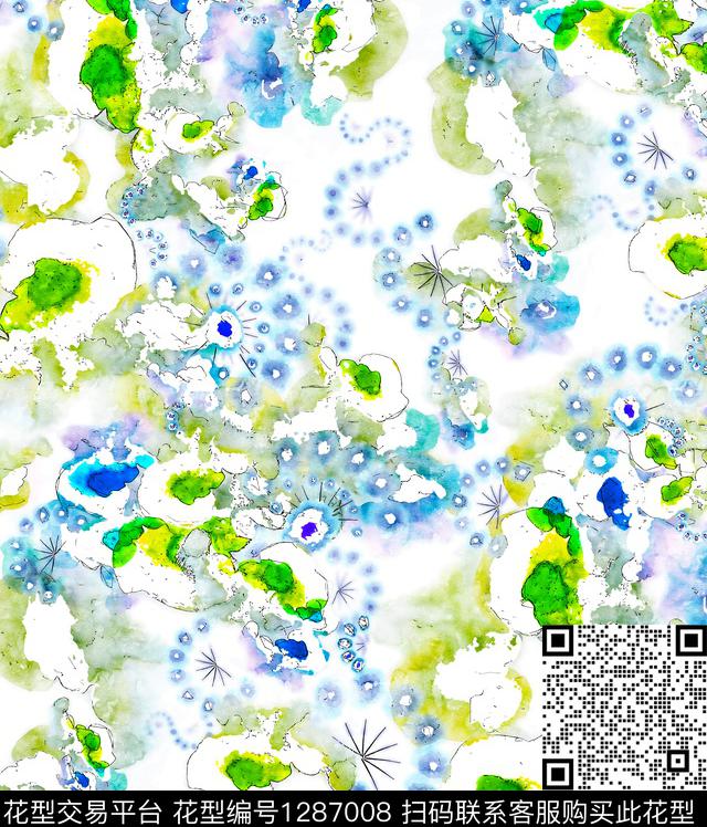 水彩花卉手绘数码印花华亿平台下载（图片编号: 1287008） - 瓦栏（Walan）