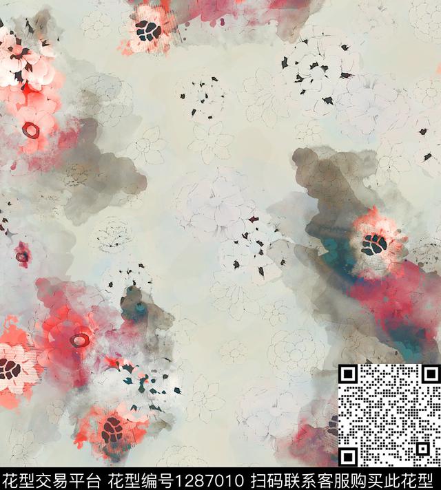 水彩花卉手绘数码印花华亿平台下载（图片编号: 1287010） - 瓦栏（Walan）