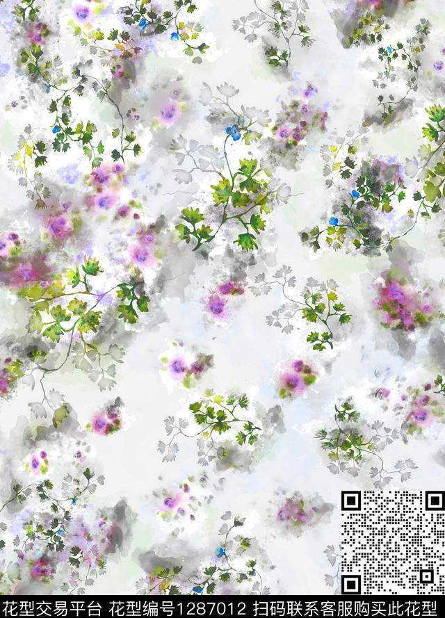 水彩花卉手绘数码印花华亿平台下载（图片编号: 1287012） - 瓦栏（Walan）