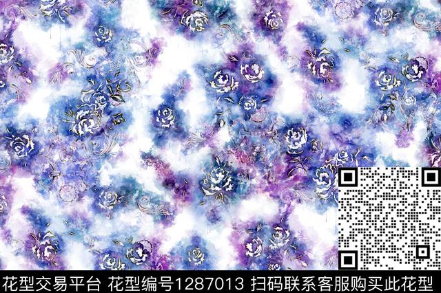 水彩花卉手绘数码印花华亿平台下载（图片编号: 1287013） - 瓦栏（Walan）