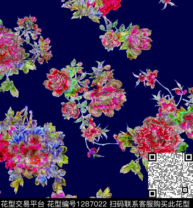 水彩花卉手绘数码印花华亿平台下载（图片编号: 1287022） - 瓦栏（Walan）