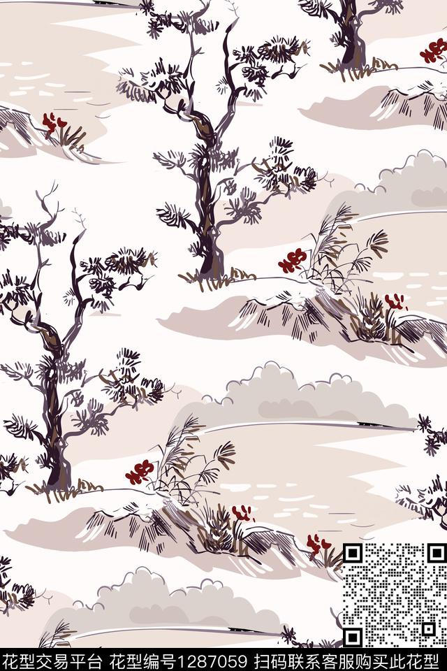 水彩纹理素描传统印花华亿平台下载（图片编号: 1287059） - 瓦栏（Walan）