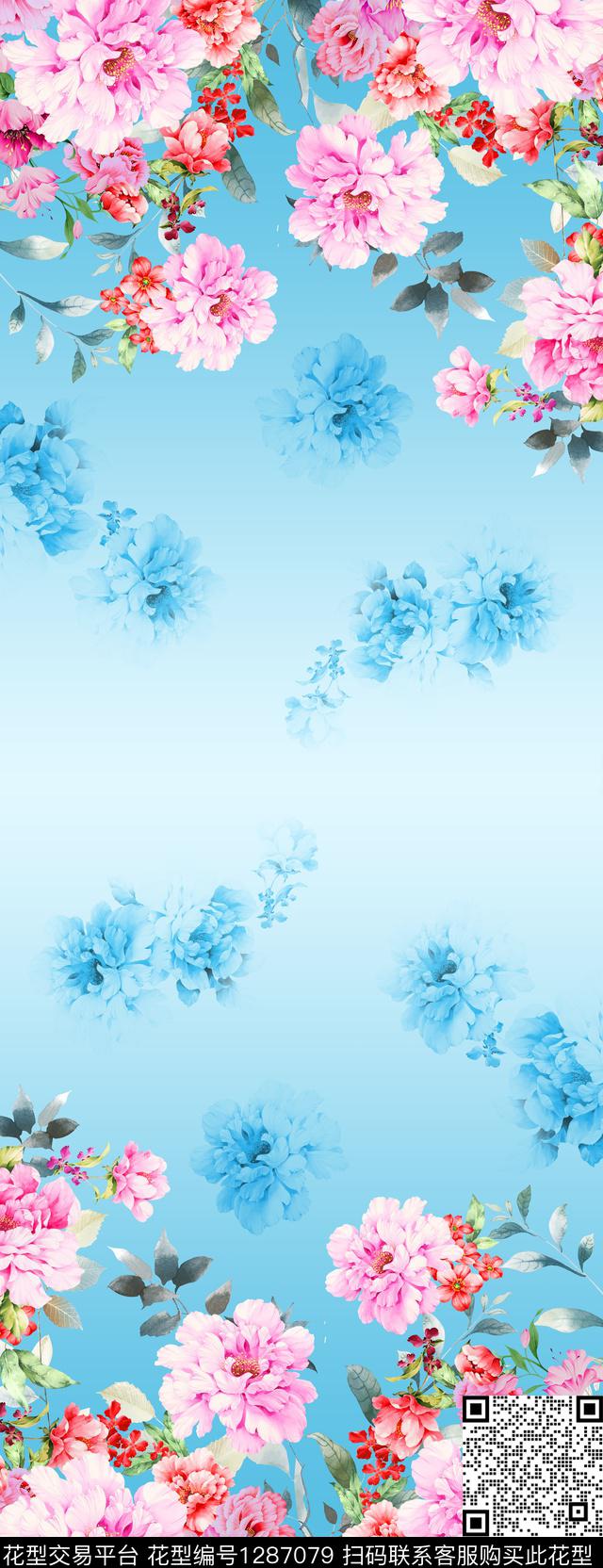 花卉渐变定位花数码印花华亿平台下载（图片编号: 1287079） - 瓦栏（Walan）