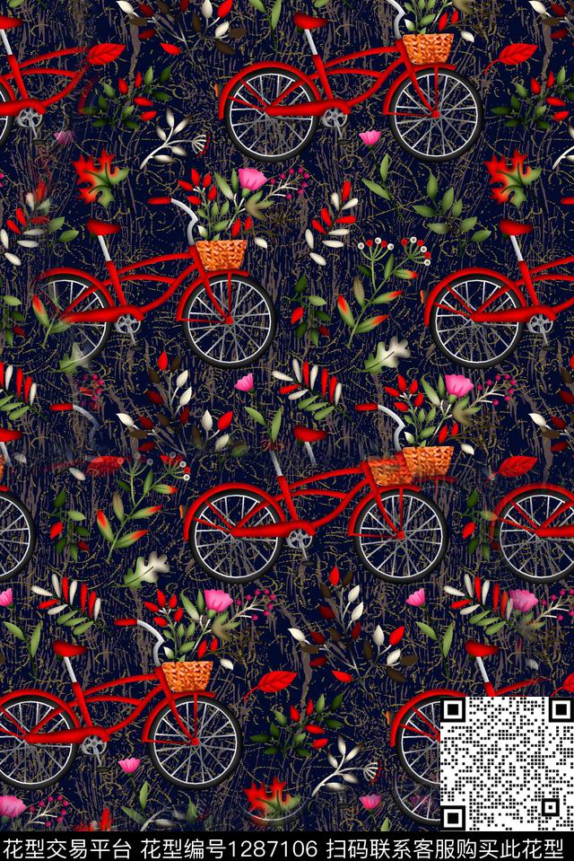 连衣裙自行车棉麻数码印花华亿平台下载（图片编号: 1287106） - 瓦栏（Walan）