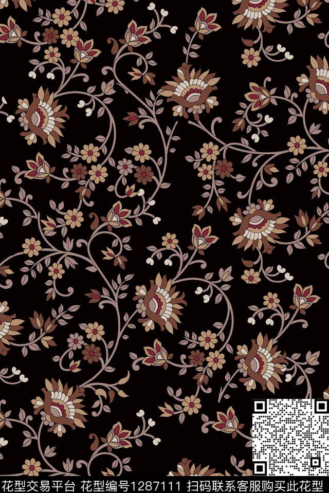 复古女装花卉数码印花华亿平台下载（图片编号: 1287111） - 瓦栏（Walan）