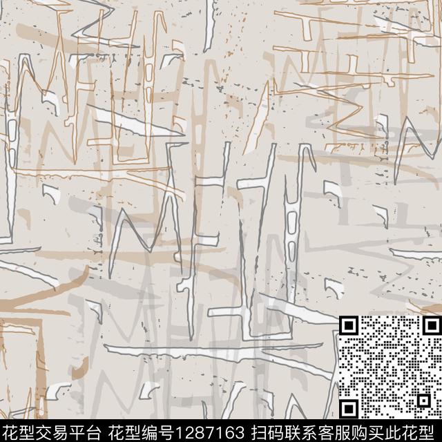 男装涂鸦印花手绘线条笔触数码印花华亿平台下载（图片编号: 1287163） - 瓦栏（Walan）