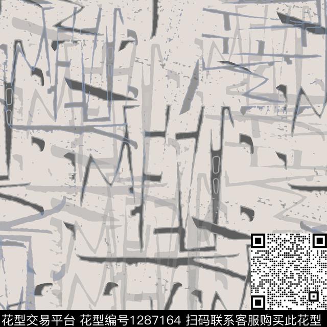 男装涂鸦印花手绘线条笔触数码印花华亿平台下载（图片编号: 1287164） - 瓦栏（Walan）