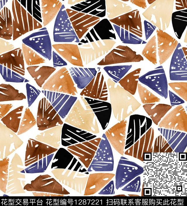 抽象花卉几何手绘花卉数码印花华亿平台下载（图片编号: 1287221） - 瓦栏（Walan）