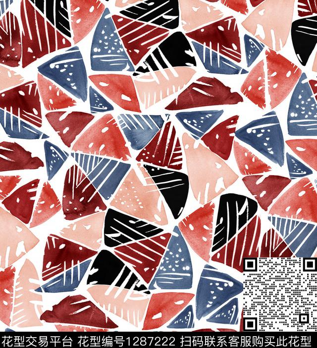 抽象花卉几何手绘花卉数码印花华亿平台下载（图片编号: 1287222） - 瓦栏（Walan）