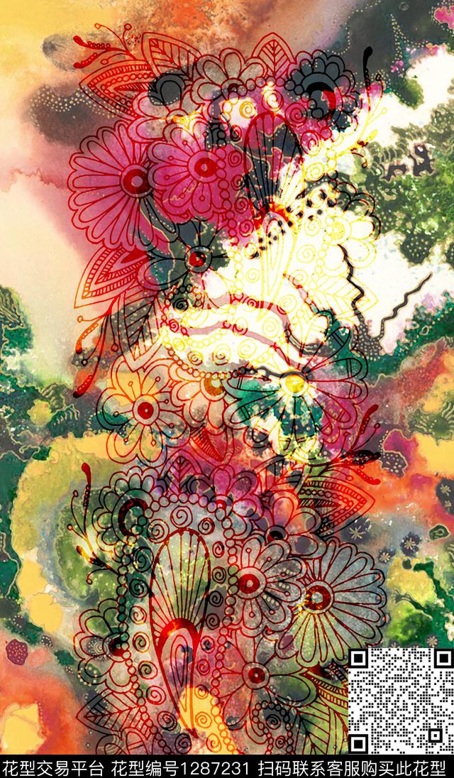 大牌风洋阳--定位抽象花纹数码印花华亿平台下载（图片编号: 1287231） - 瓦栏（Walan）