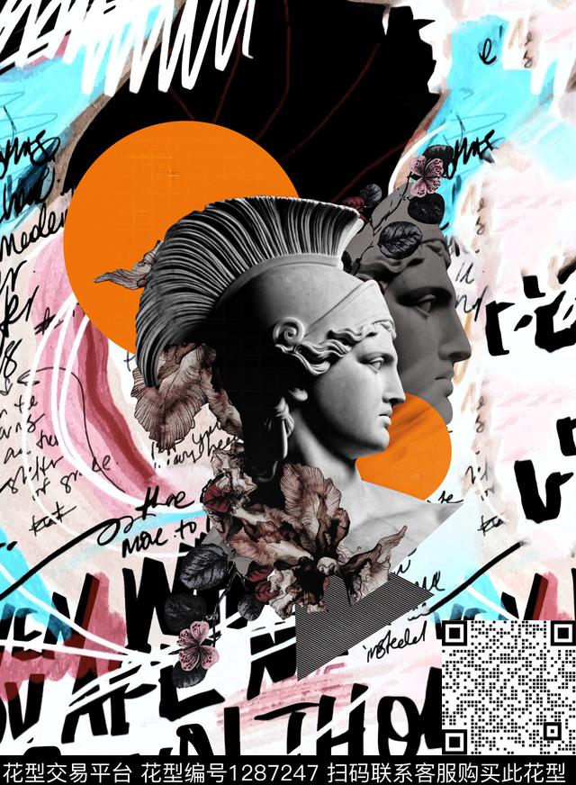 定位花几何字母数码印花华亿平台下载（图片编号: 1287247） - 瓦栏（Walan）