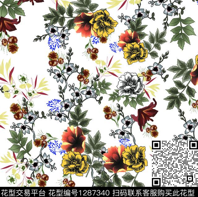 女装花卉清爽底花卉传统印花华亿平台下载（图片编号: 1287340） - 瓦栏（Walan）