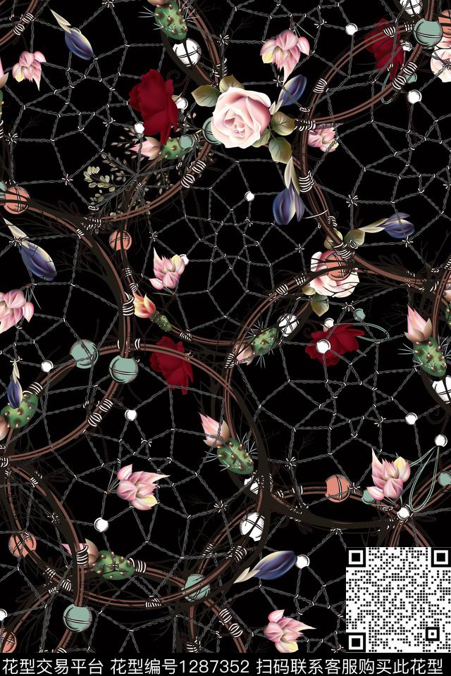 玫瑰花水彩花卉数码印花华亿平台下载（图片编号: 1287352） - 瓦栏（Walan）