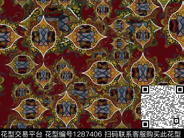 奢华复古民族风数码印花华亿平台下载（图片编号: 1287406） - 瓦栏（Walan）