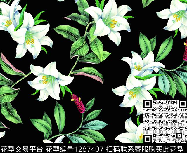 女装花卉绿植树叶数码印花华亿平台下载（图片编号: 1287407） - 瓦栏（Walan）