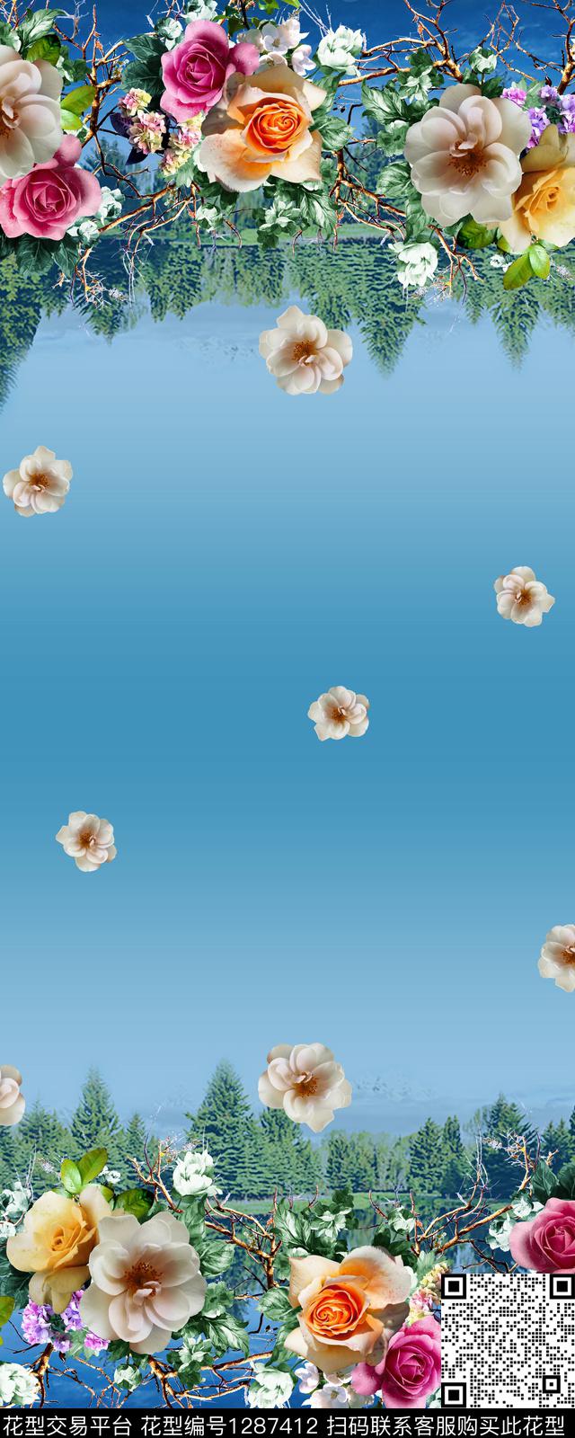 花卉定位花隐花数码印花华亿平台下载（图片编号: 1287412） - 瓦栏（Walan）