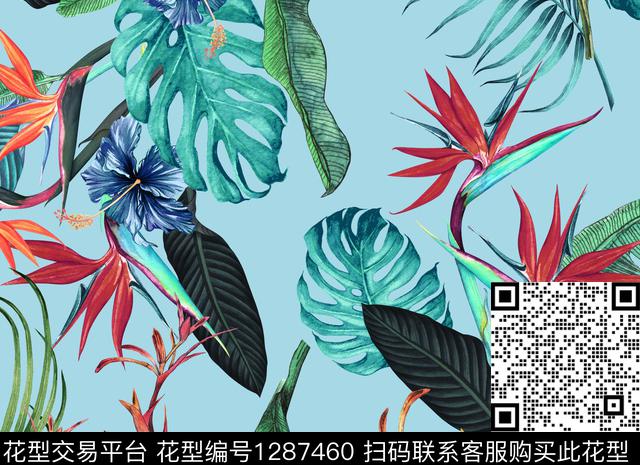 花卉热带华亿平台数码印花华亿平台下载（图片编号: 1287460） - 瓦栏（Walan）