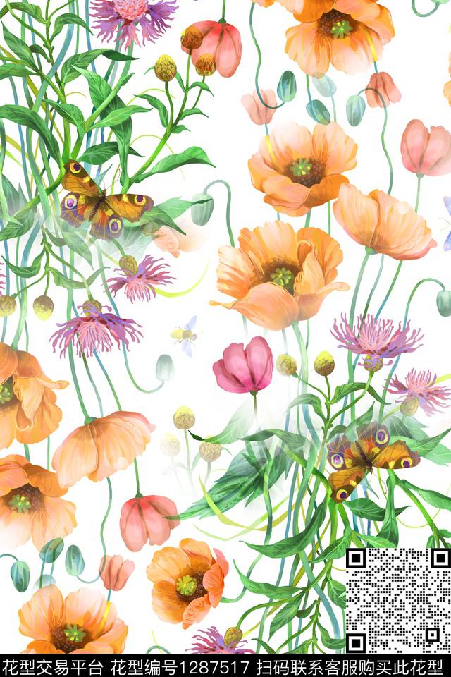 女装花卉大花数码印花华亿平台下载（图片编号: 1287517） - 瓦栏（Walan）
