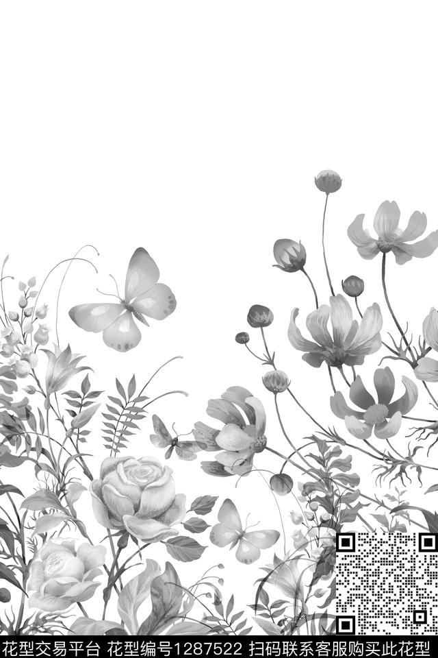 女装定位花大花花卉数码印花华亿平台下载（图片编号: 1287522） - 瓦栏（Walan）