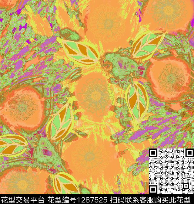 几何绘画花卉数码印花华亿平台下载（图片编号: 1287525） - 瓦栏（Walan）