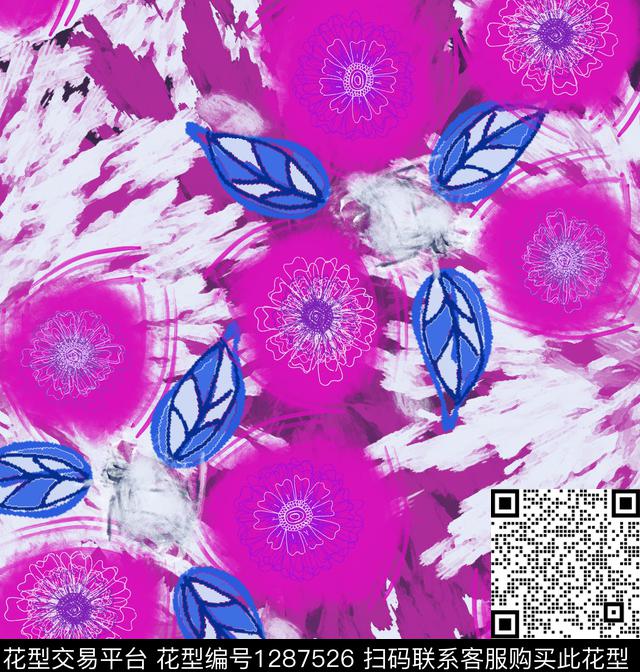 几何绘画花卉数码印花华亿平台下载（图片编号: 1287526） - 瓦栏（Walan）
