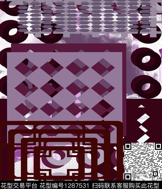 几何格子抽象数码印花华亿平台下载（图片编号: 1287531） - 瓦栏（Walan）